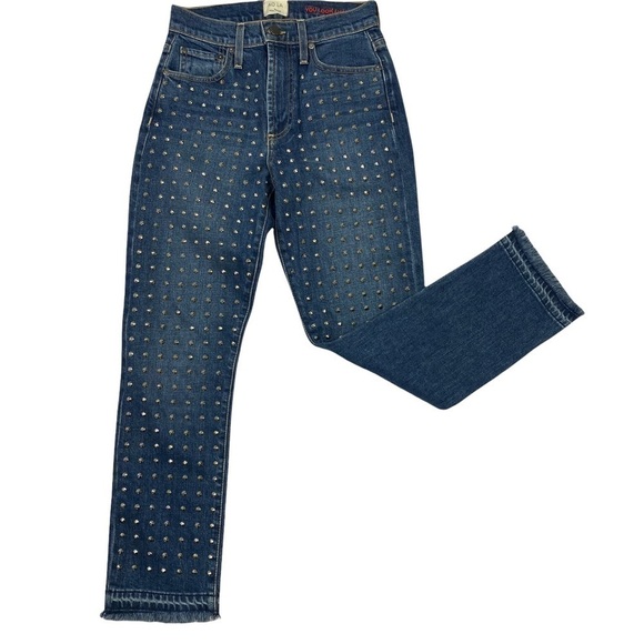 AO.LA Amazing High Rise Slim Girlfriend Studded Jeans in Homebound Wash Size 25 - Picture 1 of 8